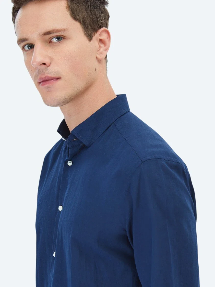 Lacivert Düz Regular Fit Dokuma Casual %100 Pamuk Gömlek 