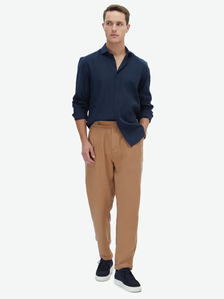 Lacivert Düz Regular Fit Dokuma Casual Pamuk Karışımlı Gömlek - 3