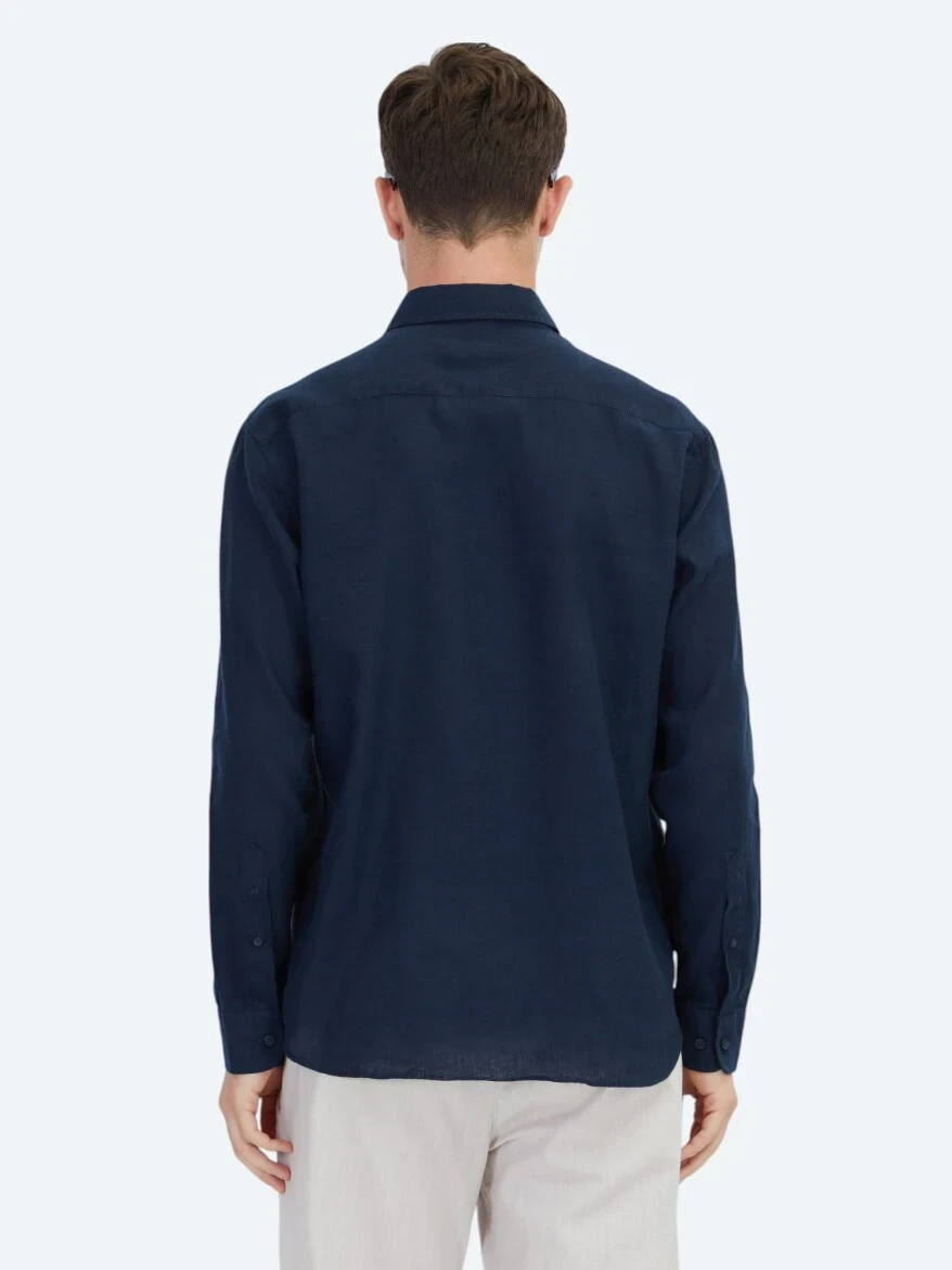 Lacivert Düz Regular Fit Dokuma Casual Pamuk Karışımlı Gömlek - 6