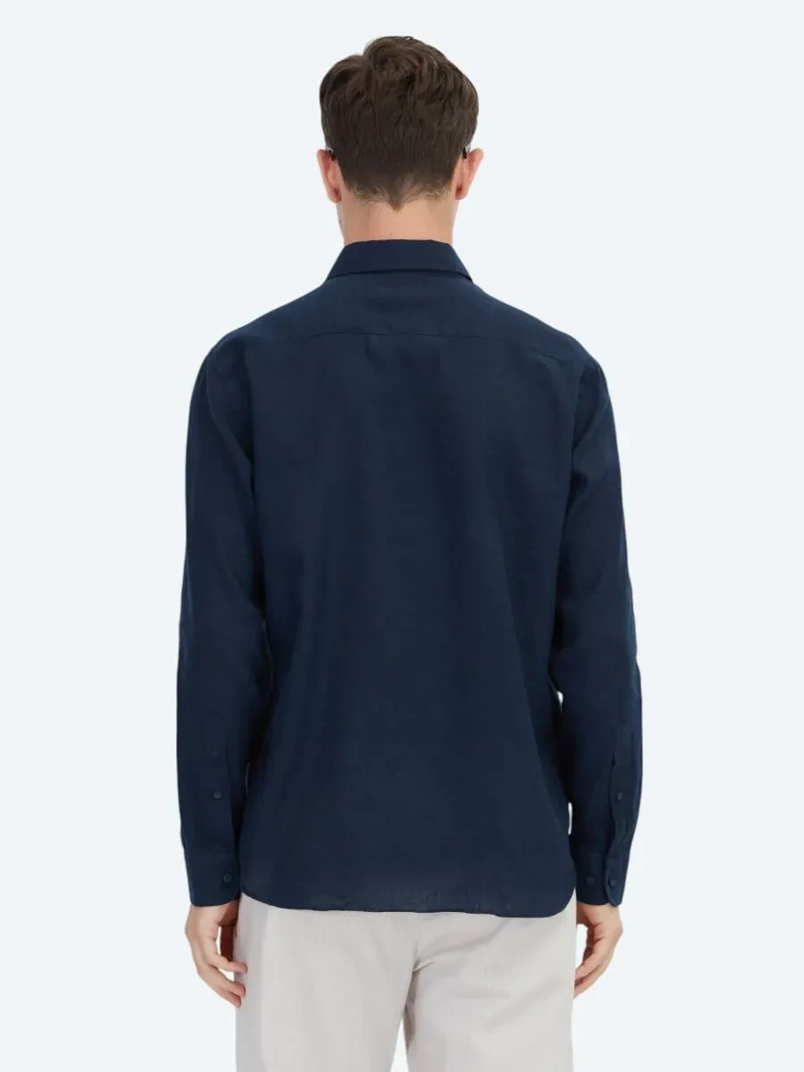 Lacivert Düz Regular Fit Dokuma Casual Pamuk Karışımlı Gömlek - 6