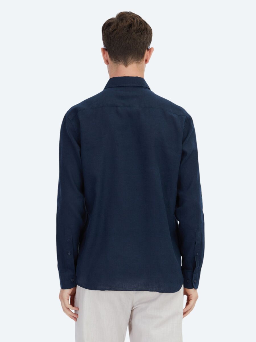 Lacivert Düz Regular Fit Dokuma Casual Pamuk Karışımlı Gömlek - 6