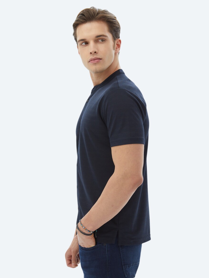 Lacivert Düz Regular Fit Kısa Casual Gömlek - 4