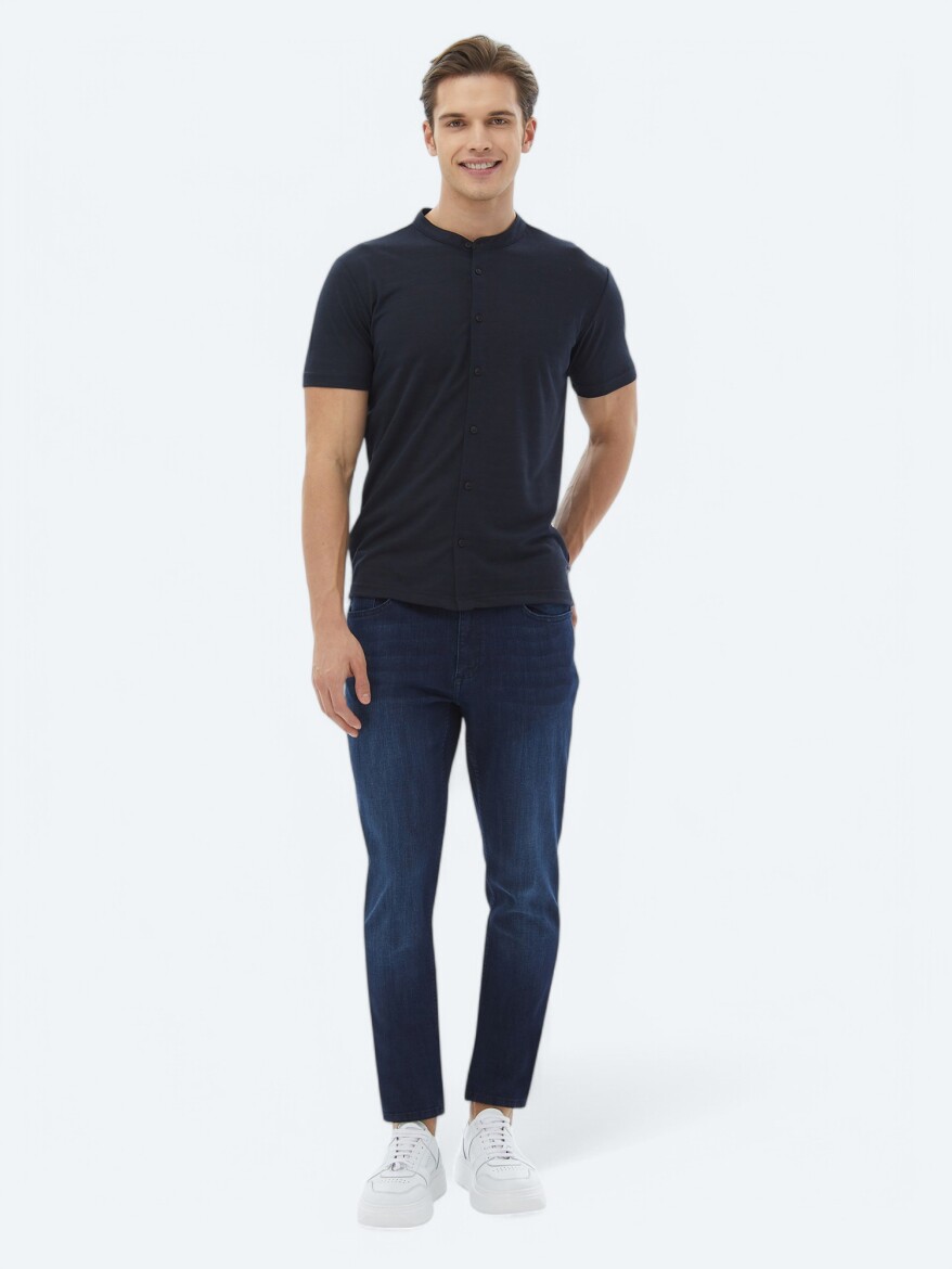 Lacivert Düz Regular Fit Kısa Casual Gömlek - 5