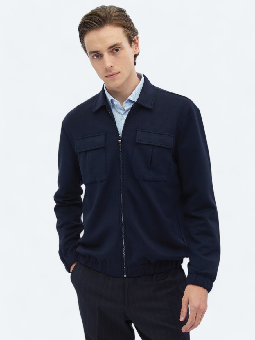 Lacivert Düz Regular Fit Overshırt - 3