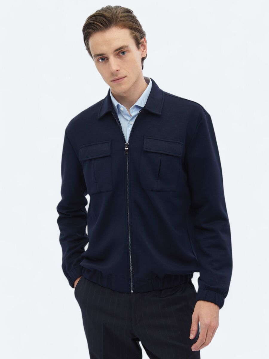 Lacivert Düz Regular Fit Overshırt - 3