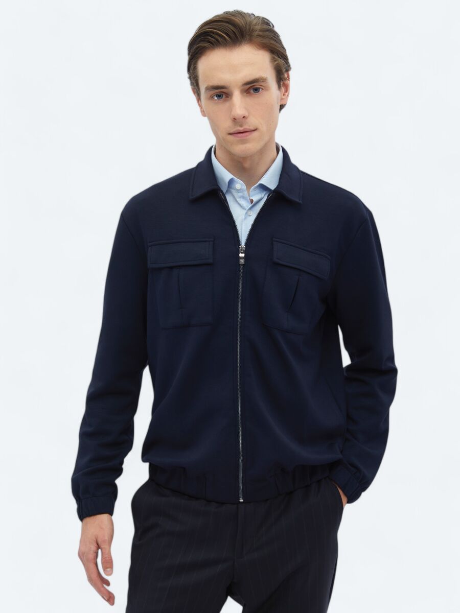 Lacivert Düz Regular Fit Overshırt - 4