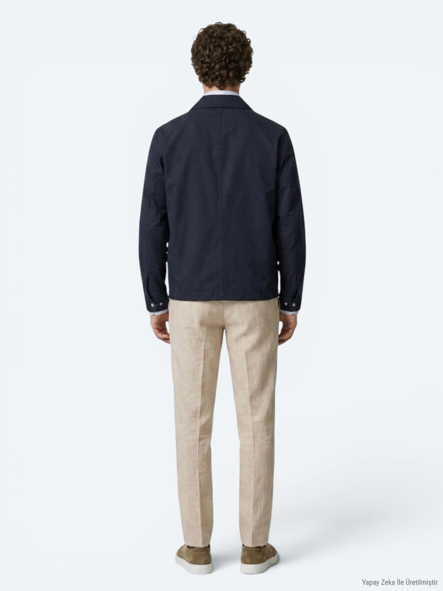 Lacivert Düz Regular Fit Pamuk Karışımlı Spor Ceket - 5