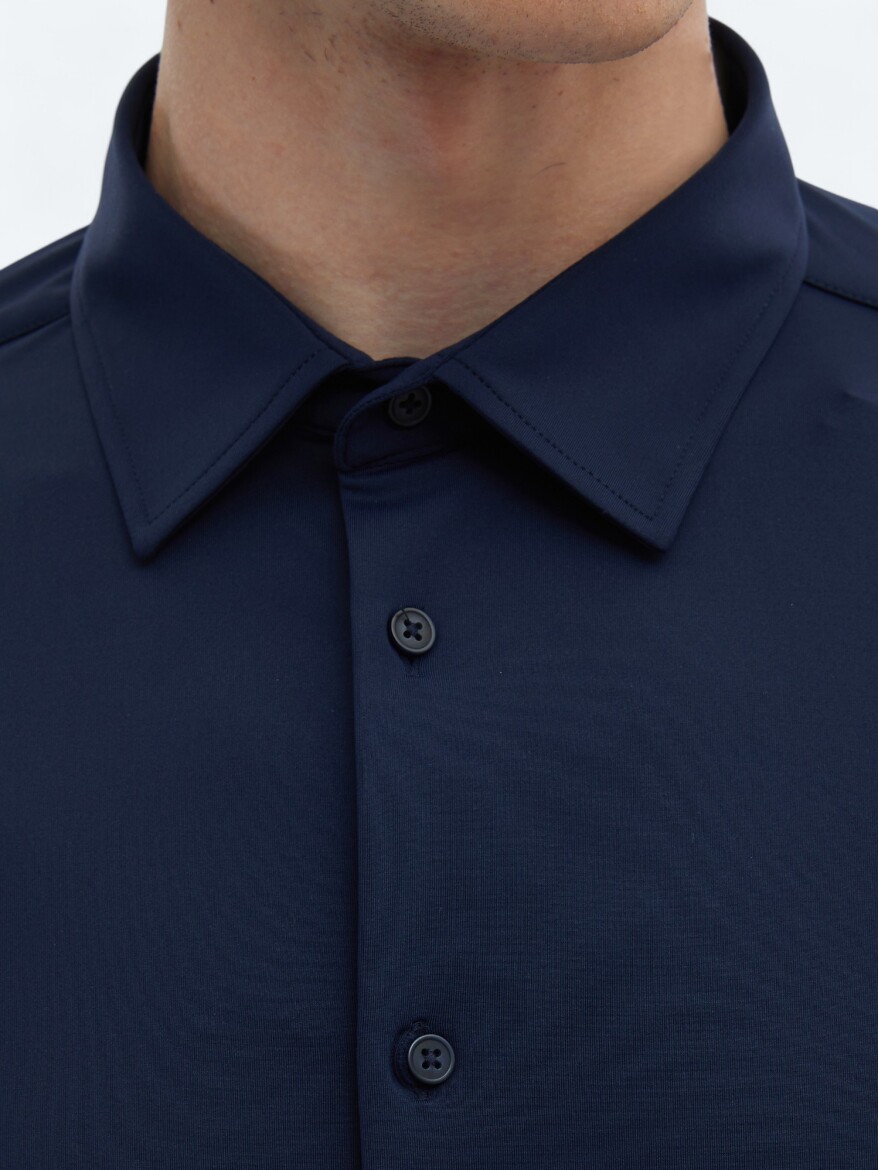 Lacivert Düz Regular Fit Uzun Casual Gömlek - 5