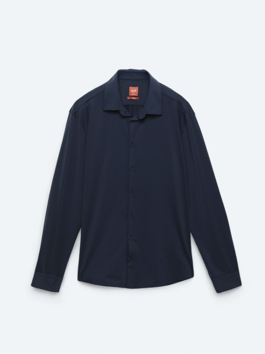 Lacivert Düz Regular Fit Uzun Casual Gömlek - 7