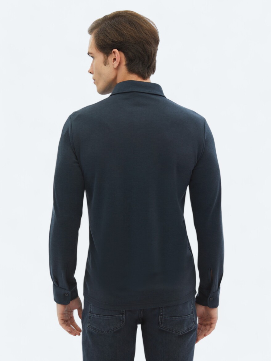 Lacivert Düz Regular Fit Uzun Casual Gömlek - 6