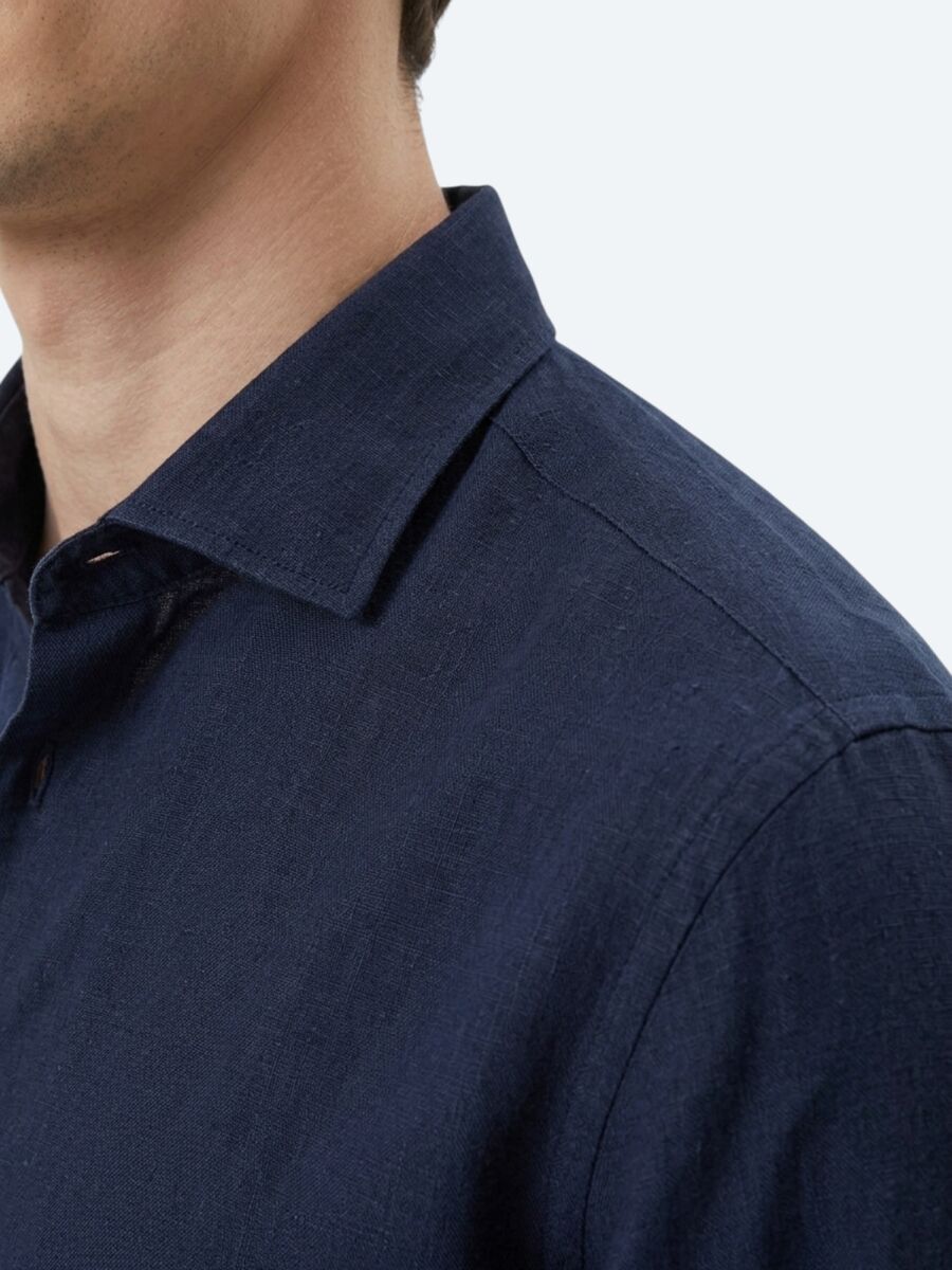 Lacivert Düz Regular Fit Uzun Dokuma Casual Pamuk Karışımlı Gömlek - 2