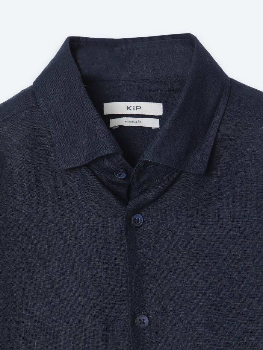 Lacivert Düz Regular Fit Uzun Dokuma Casual Pamuk Karışımlı Gömlek - 8