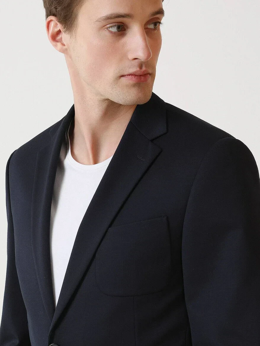 Lacivert Düz Relaxed Fit Örme Takım Elbise - 4
