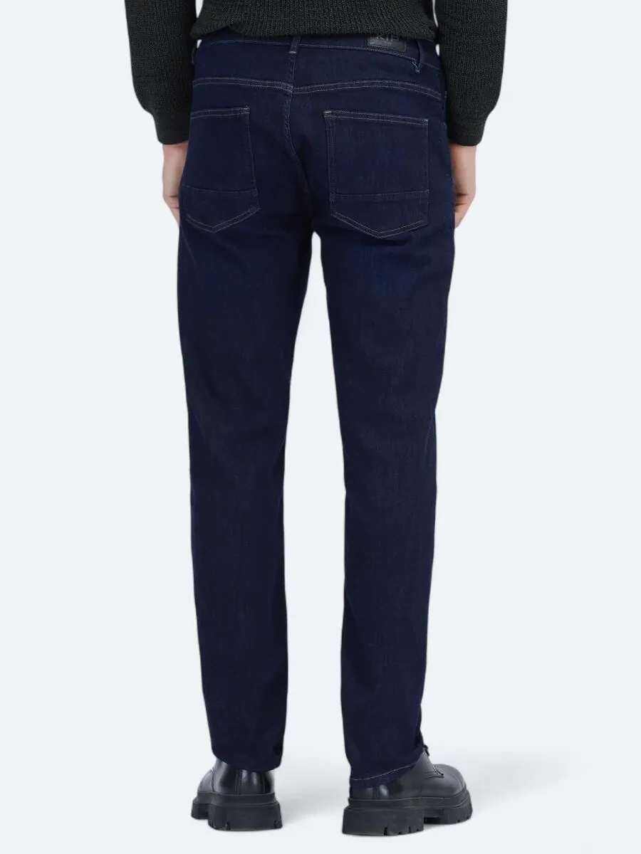 Lacivert Düz Slim Fit Denim Pamuk Karışımlı Pantolon - 4