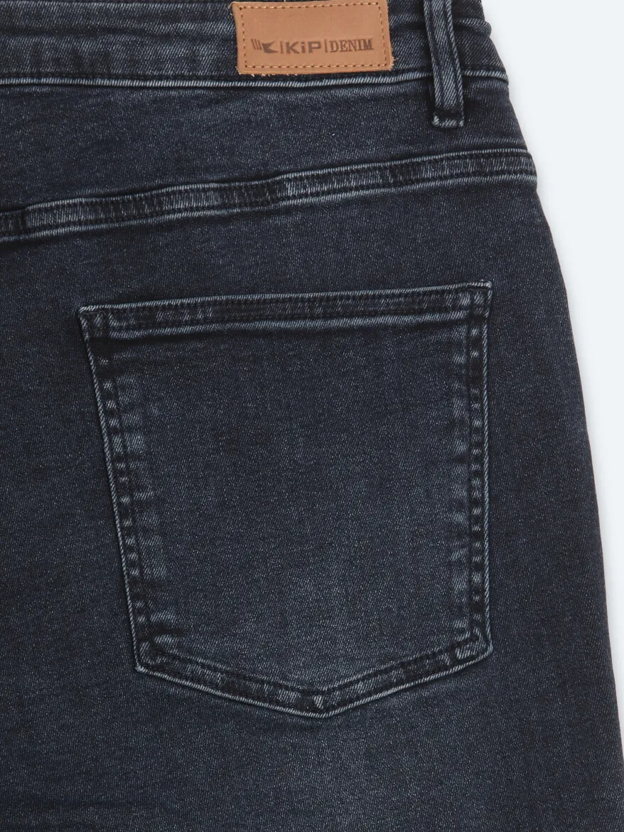 Lacivert Düz Slim Fit Denim Pamuk Karışımlı Pantolon - 9