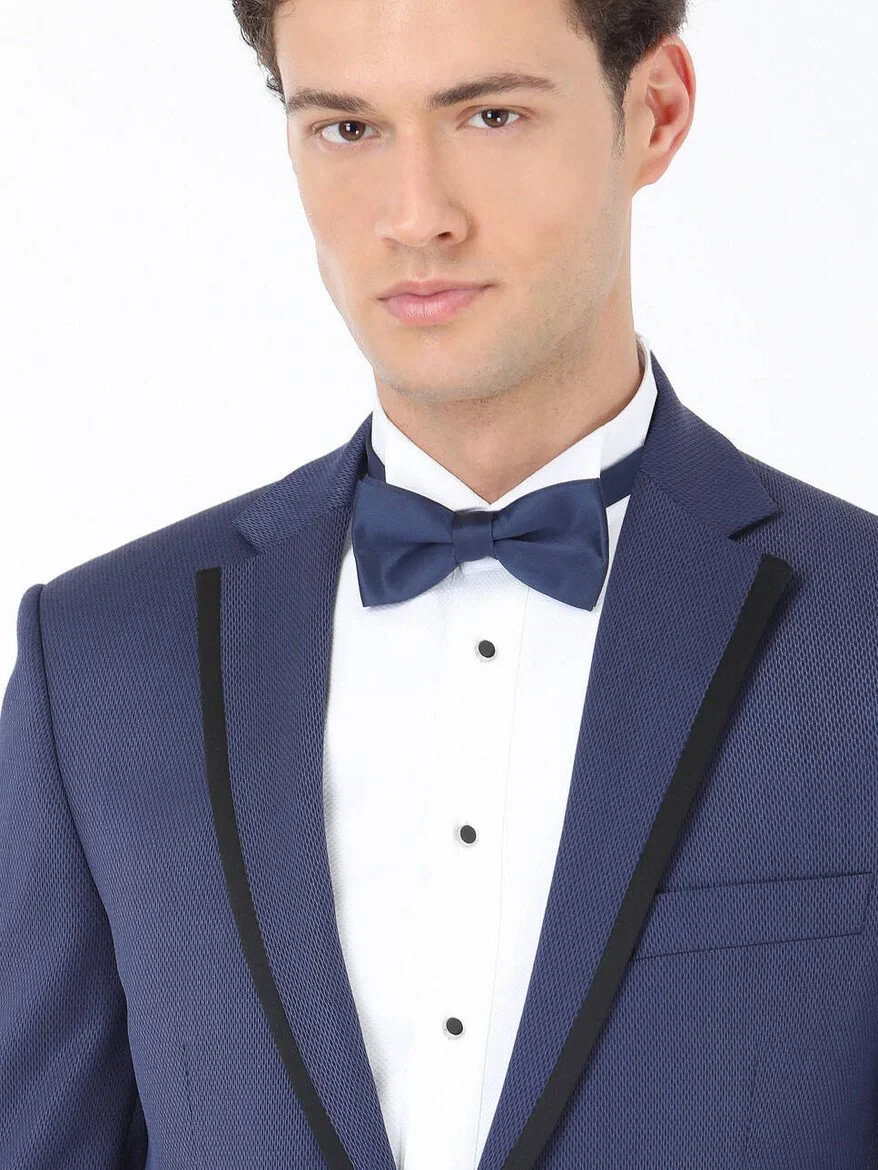 Lacivert Düz Slim Fit Kelebek Yaka Dokuma Smokin Takım Elbise - 4