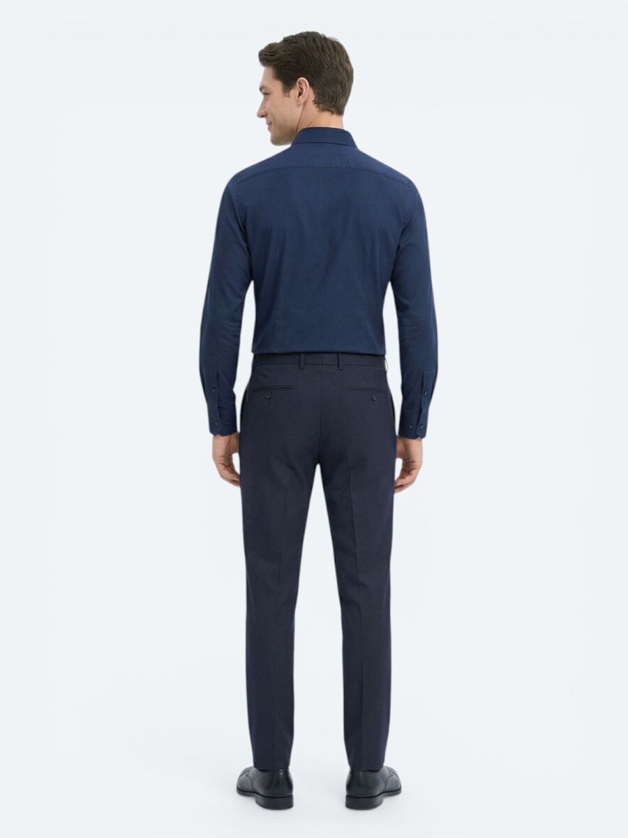 Lacivert Düz Slim Fit Uzun Dokuma Klasik %100 Pamuk Gömlek - 5
