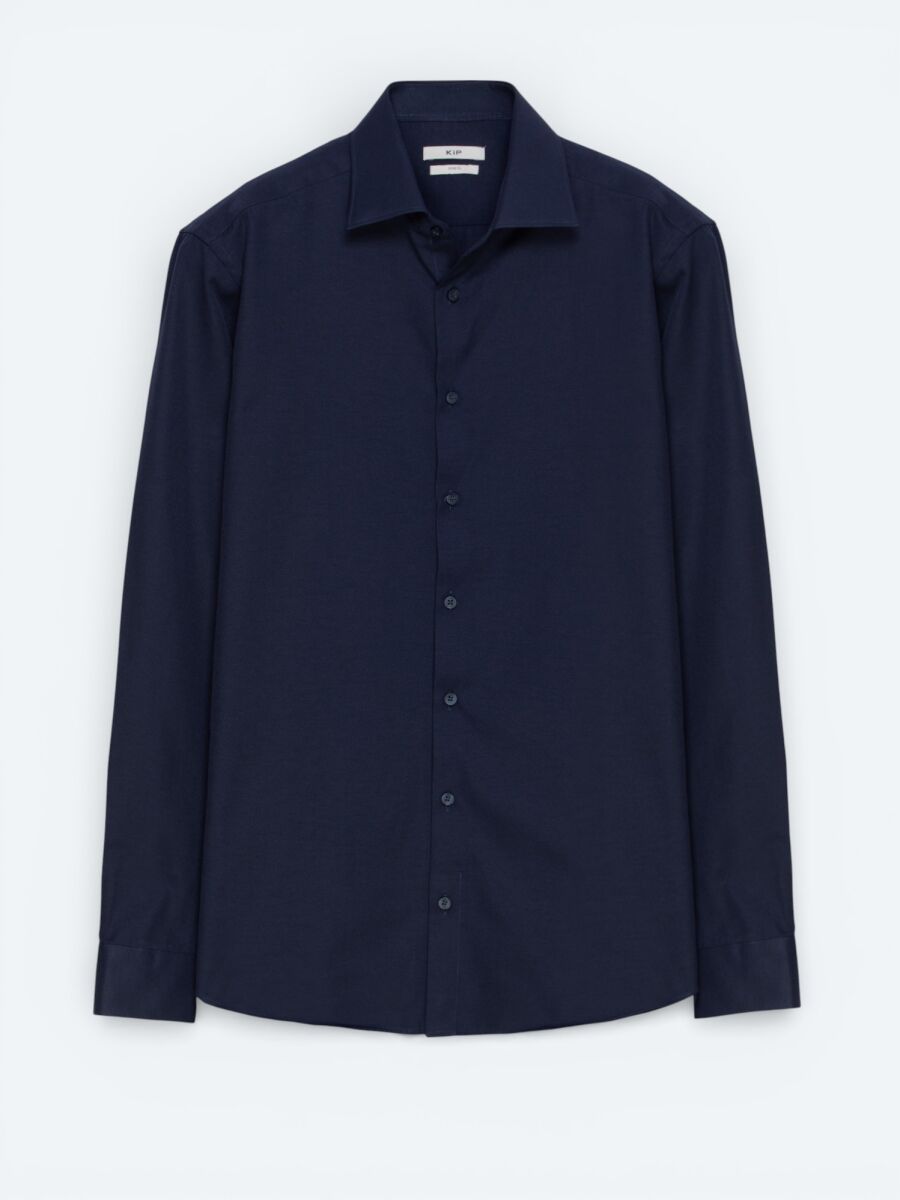 Lacivert Düz Slim Fit Uzun Dokuma Klasik Pamuk Karışımlı Gömlek - 5