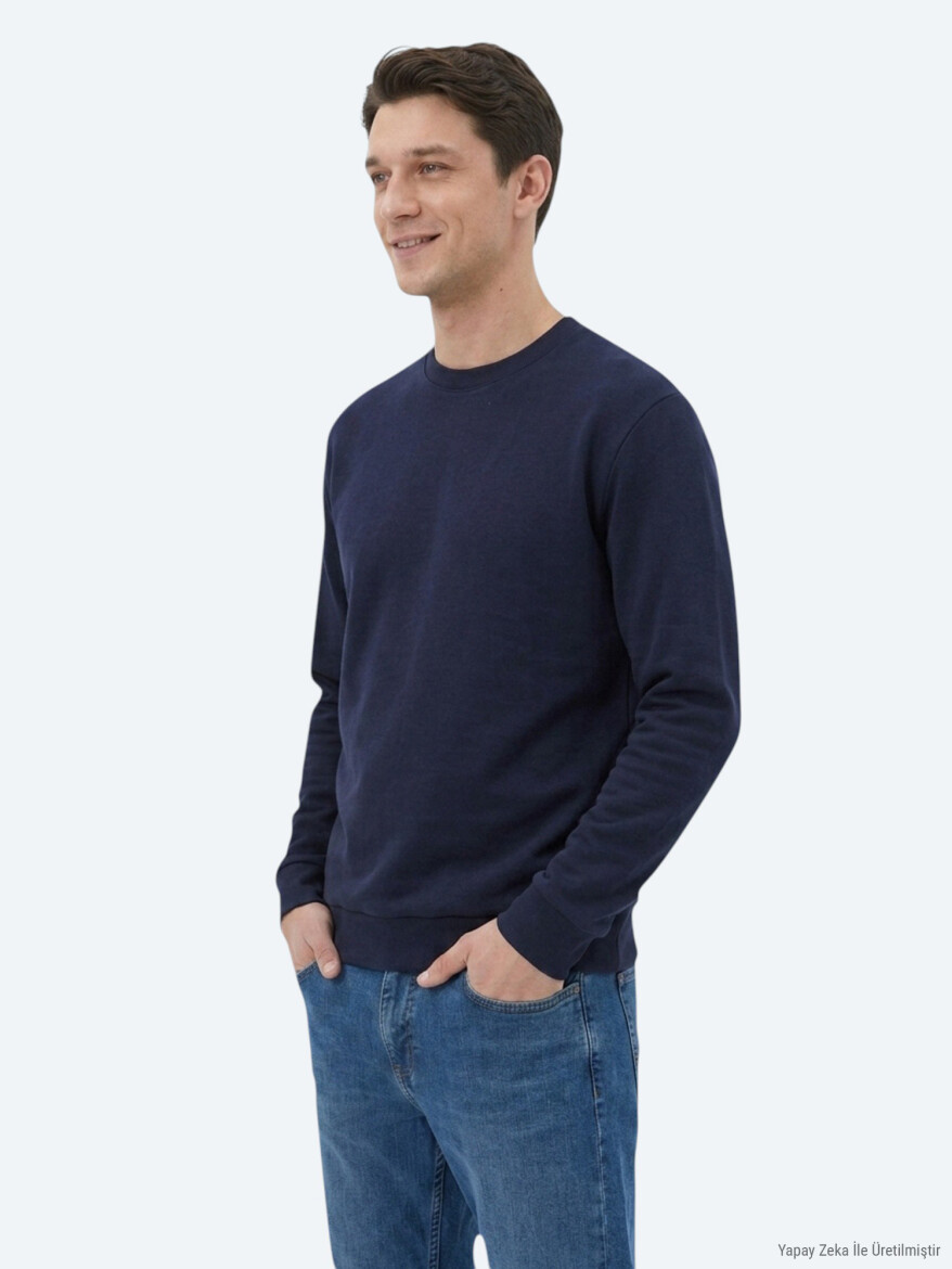 Lacivert Düz Sweatshırt - 3