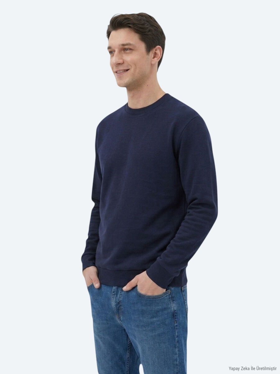 Lacivert Düz Sweatshırt - 3