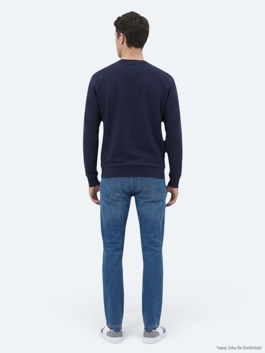 Lacivert Düz Sweatshırt - 5