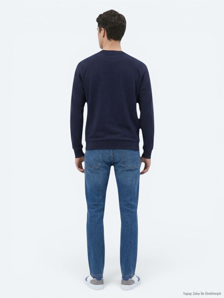 Lacivert Düz Sweatshırt - 5