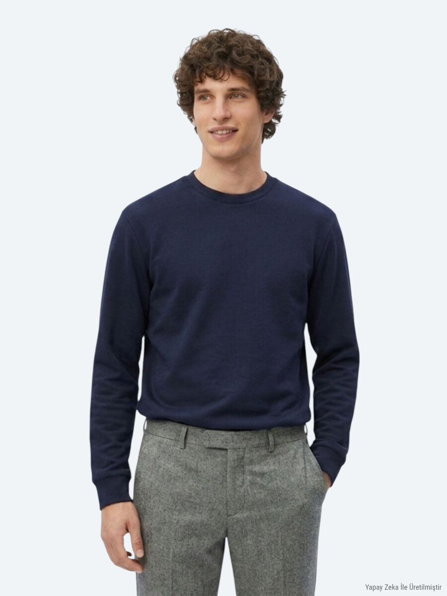 Lacivert Düz Sweatshırt - 1