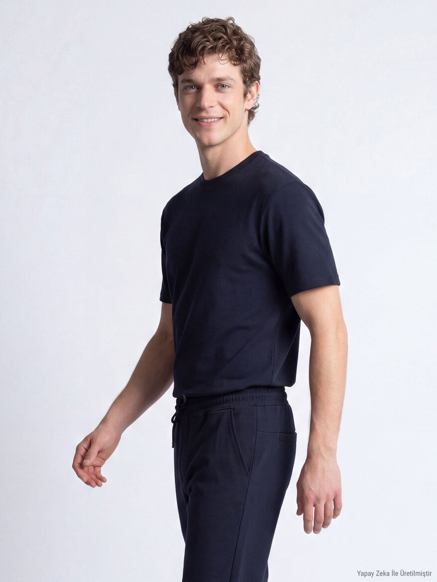 Lacivert Düz T-Shirt - 4