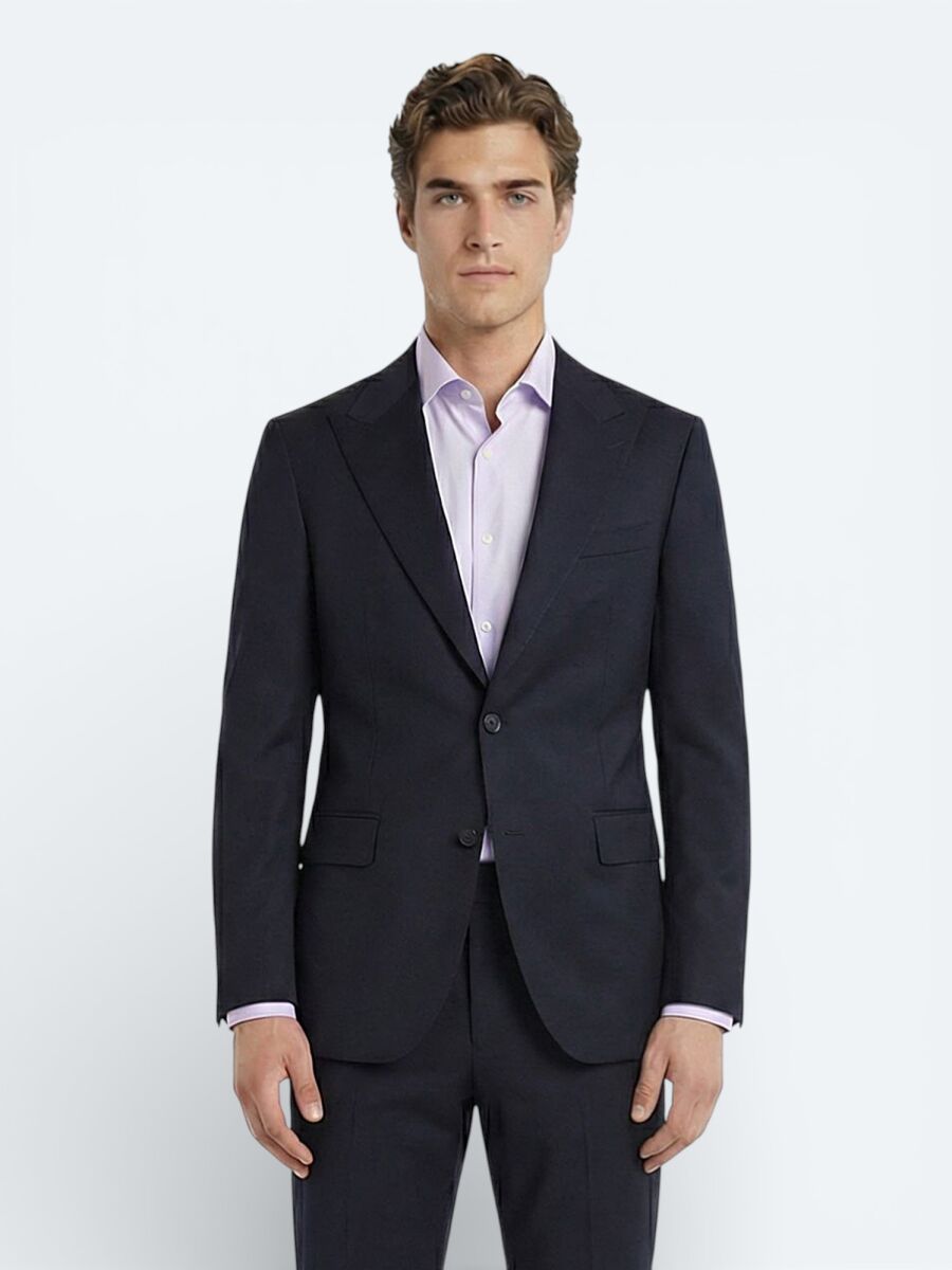 Lacivert Düz Zeroweight Slim Fit Yün Karışımlı Takım Elbise - 2