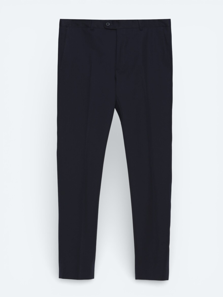 Lacivert Düz Zeroweight Slim Fit Yün Karışımlı Takım Elbise - 6