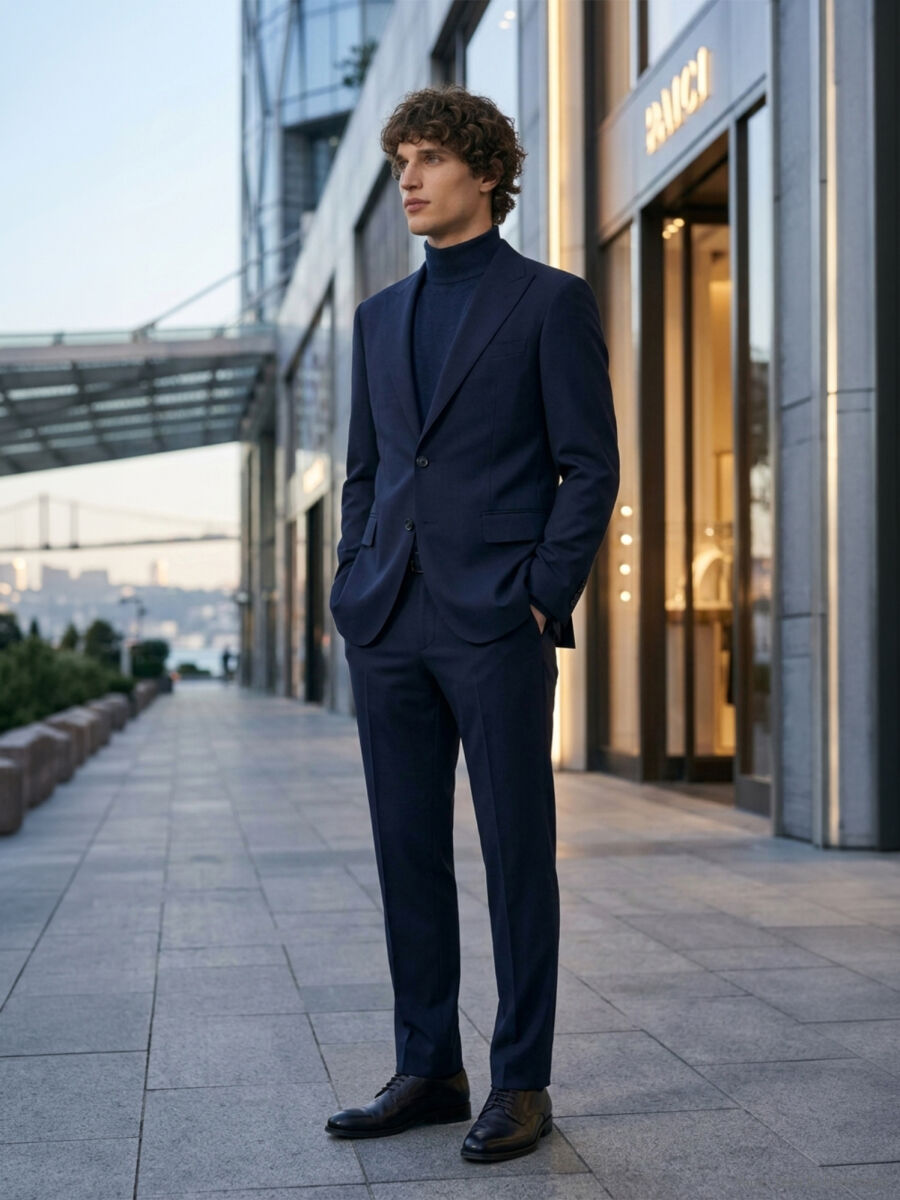 Lacivert Düz Zeroweight Slim Fit Yün Karışımlı Takım Elbise - 12