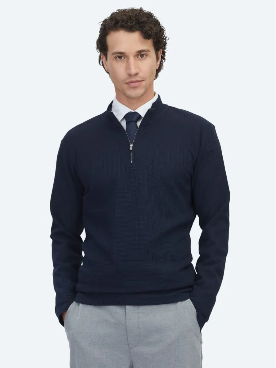 Lacivert Fitilli Bisiklet Yaka T-Shirt - 1