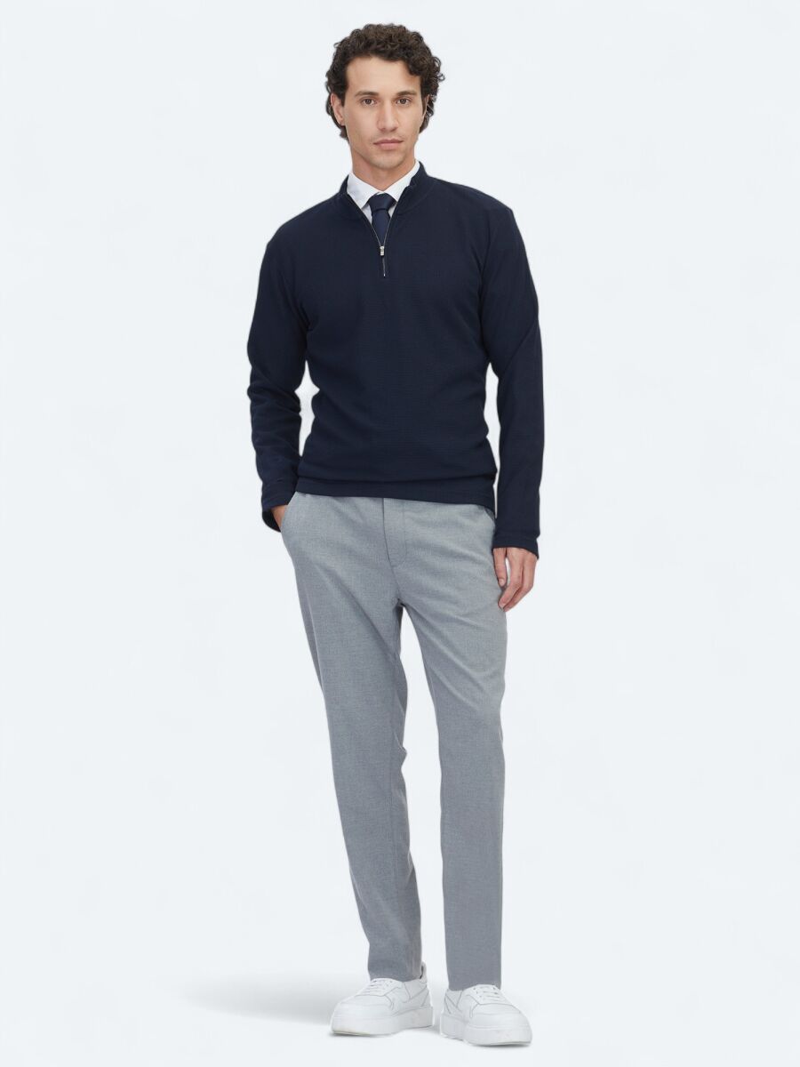 Lacivert Fitilli Bisiklet Yaka T-Shirt - 2