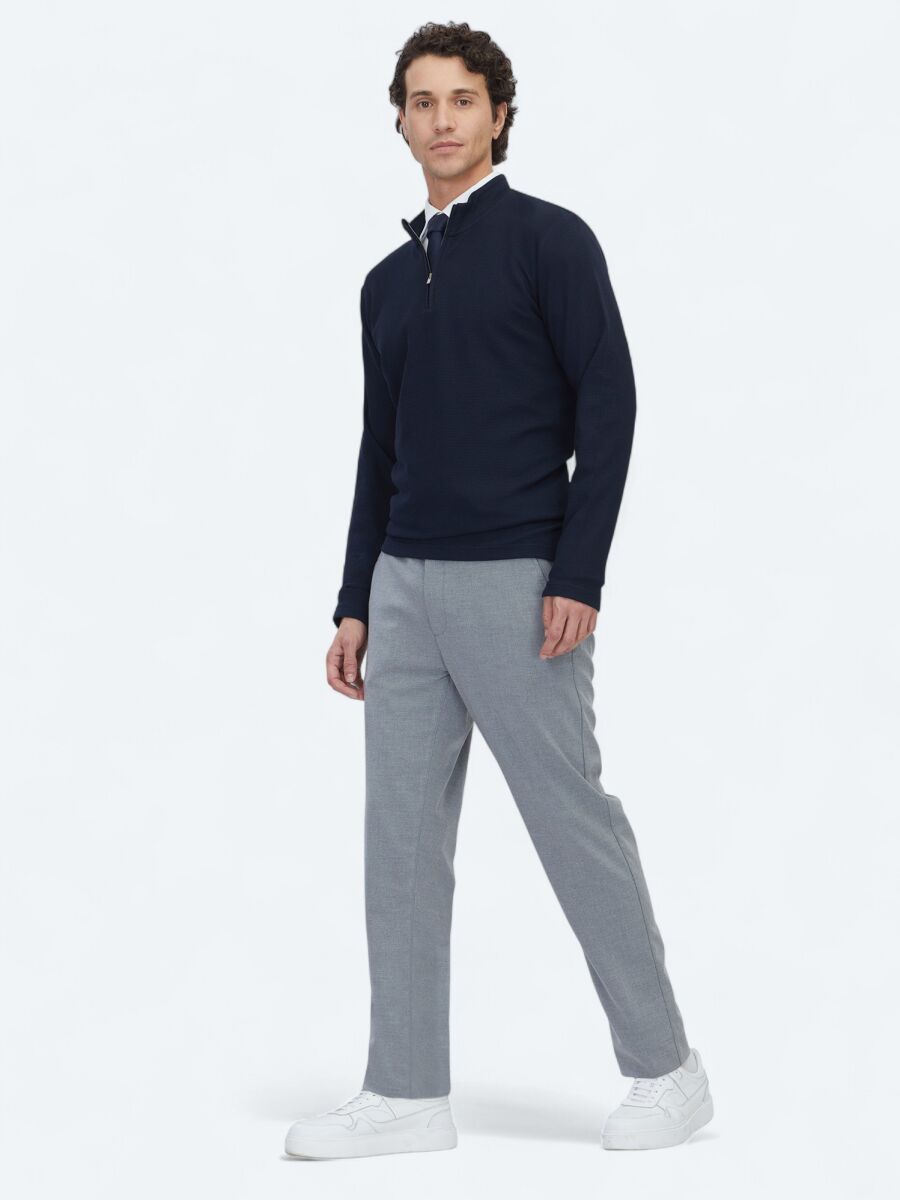 Lacivert Fitilli Bisiklet Yaka T-Shirt - 3