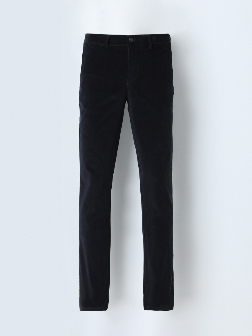Lacivert Fitilli Dokuma Slim Fit Kadife Casual Pamuk Karışımlı Pantolon - 1