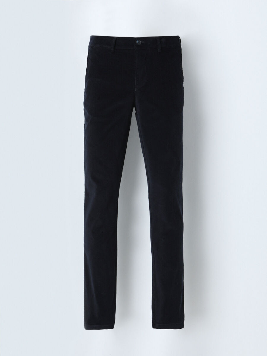 Lacivert Fitilli Dokuma Slim Fit Kadife Casual Pamuk Karışımlı Pantolon - 1