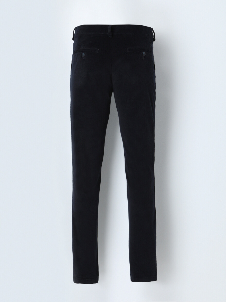 Lacivert Fitilli Dokuma Slim Fit Kadife Casual Pamuk Karışımlı Pantolon - 3