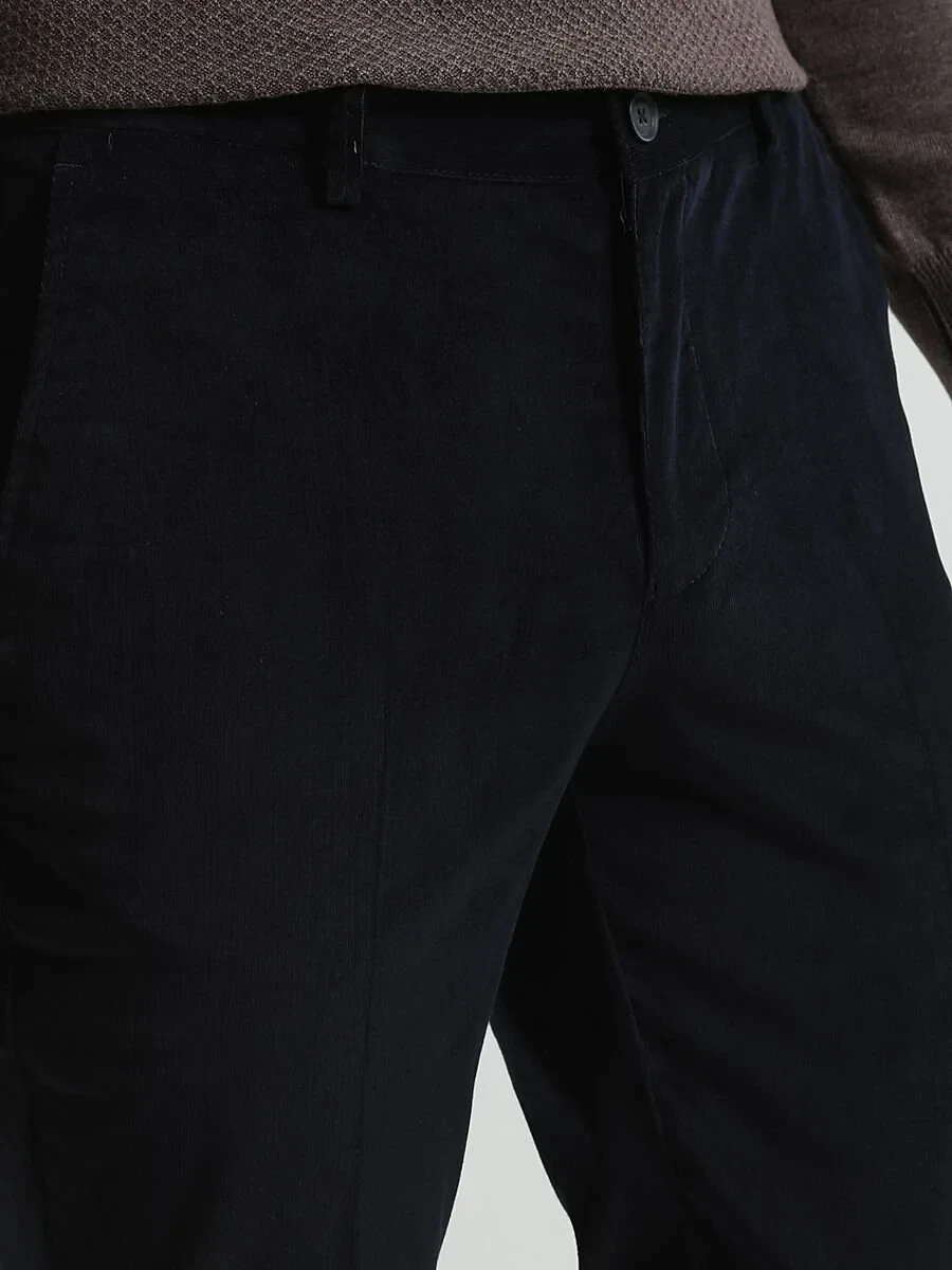Lacivert Fitilli Dokuma Slim Fit Kadife Casual Pamuk Karışımlı Pantolon - 1