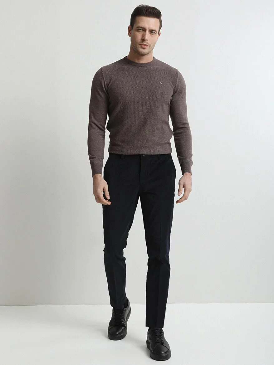 Lacivert Fitilli Dokuma Slim Fit Kadife Casual Pamuk Karışımlı Pantolon - 3