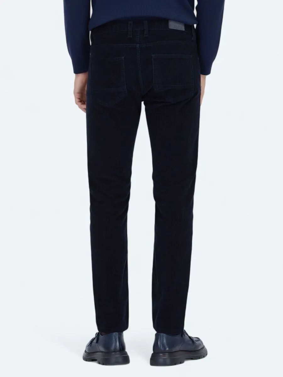 Lacivert Fitilli Dokuma Slim Fit Kadife Casual Pamuk Karışımlı Pantolon - 4