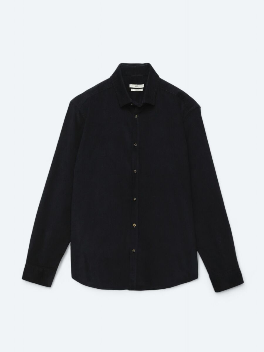 Lacivert Fitilli Regular Fit Dokuma Kadife Casual %100 Pamuk Gömlek - 6