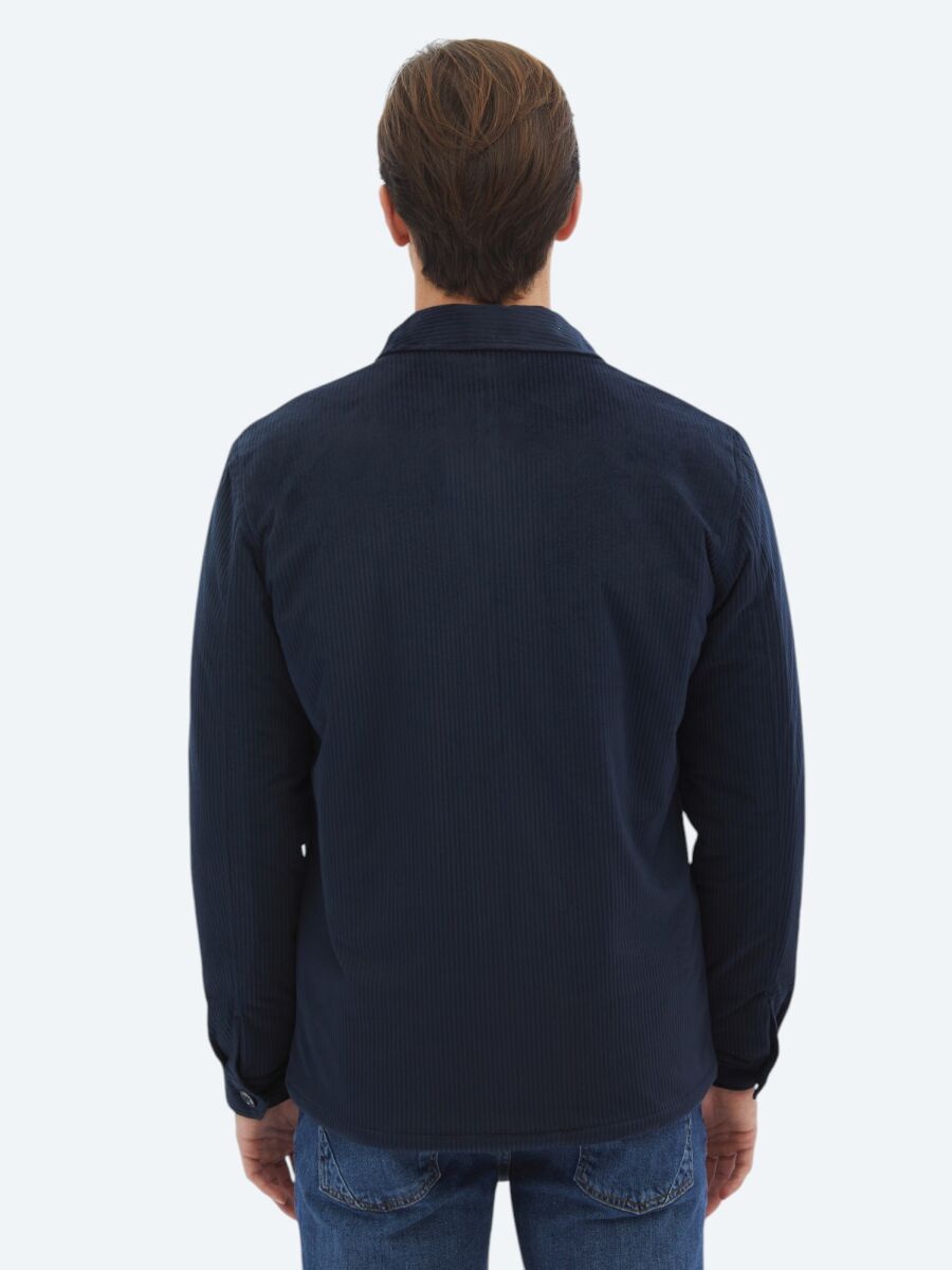Lacivert Fitilli Regular Fit Dokuma Kadife Overshırt - 6