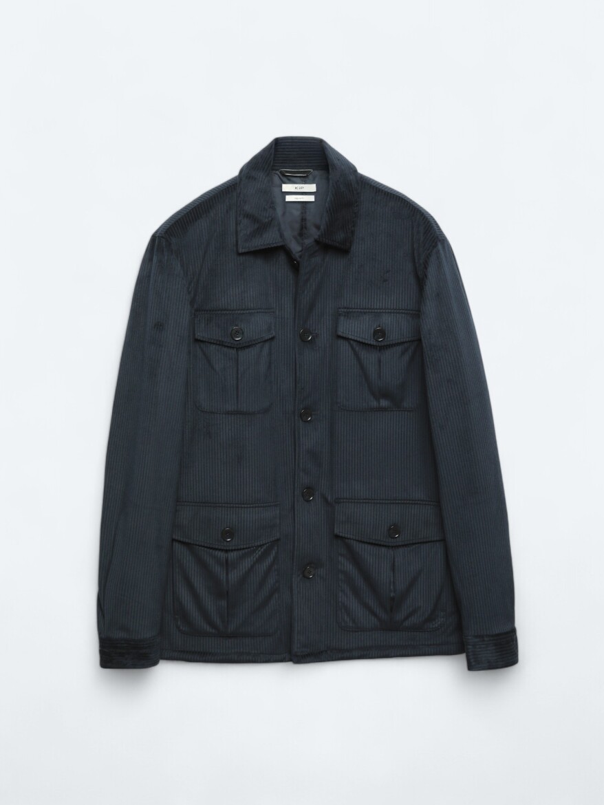 Lacivert Fitilli Regular Fit Dokuma Kadife Overshırt - 7