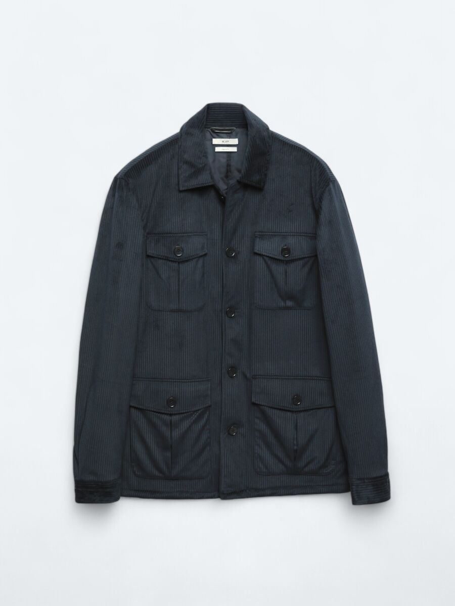 Lacivert Fitilli Regular Fit Dokuma Kadife Overshırt - 7