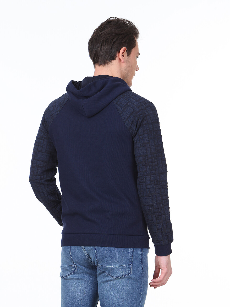 Lacivert Jakarlı Sweatshırt - 4