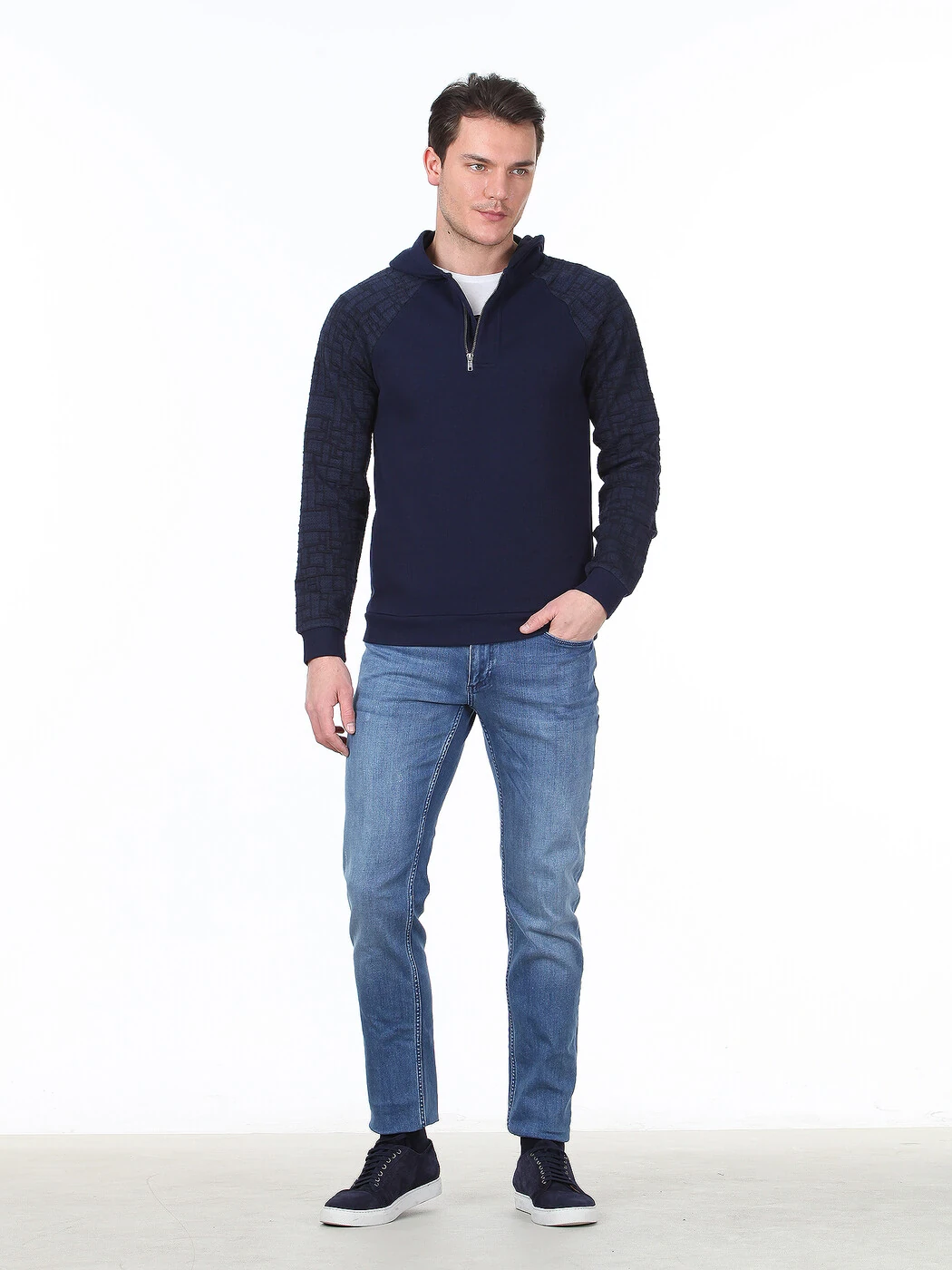 Lacivert Jakarlı Sweatshırt - 3