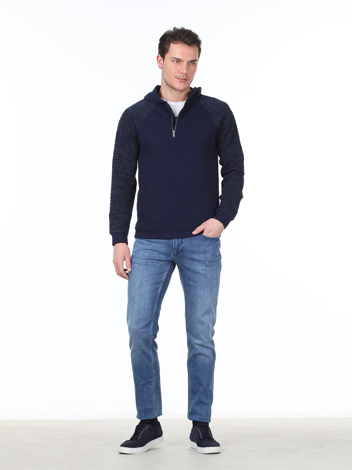 Lacivert Jakarlı Sweatshırt - 3