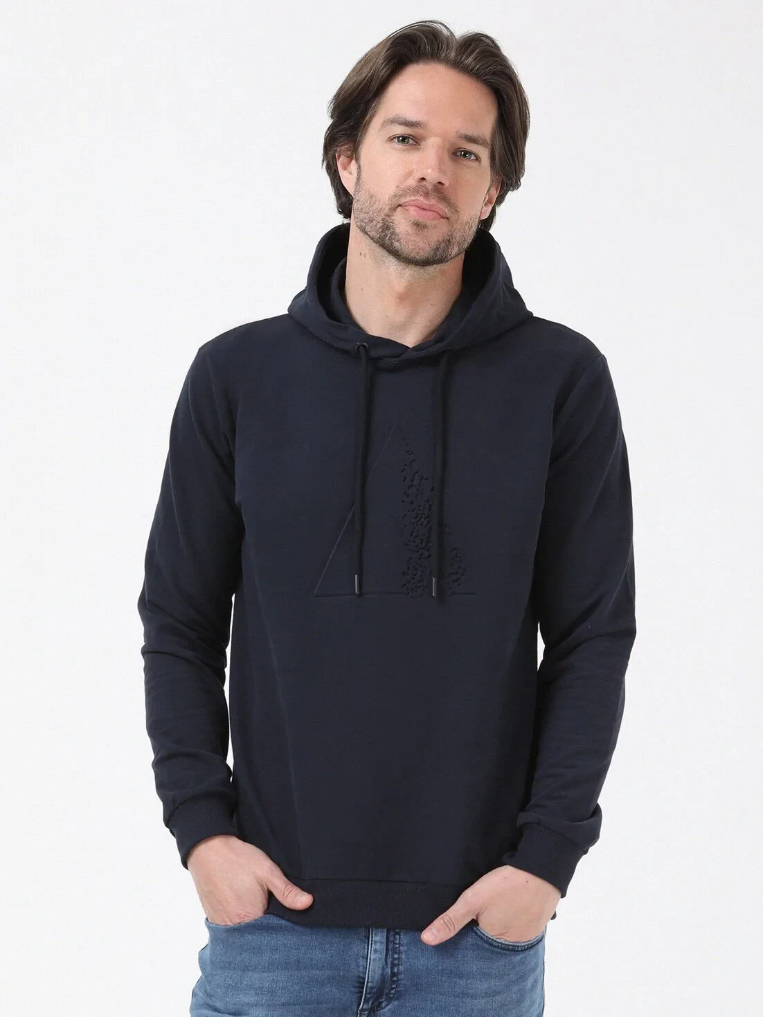 Lacivert Kapüşonlu Baskılı Sweatshırt - 3