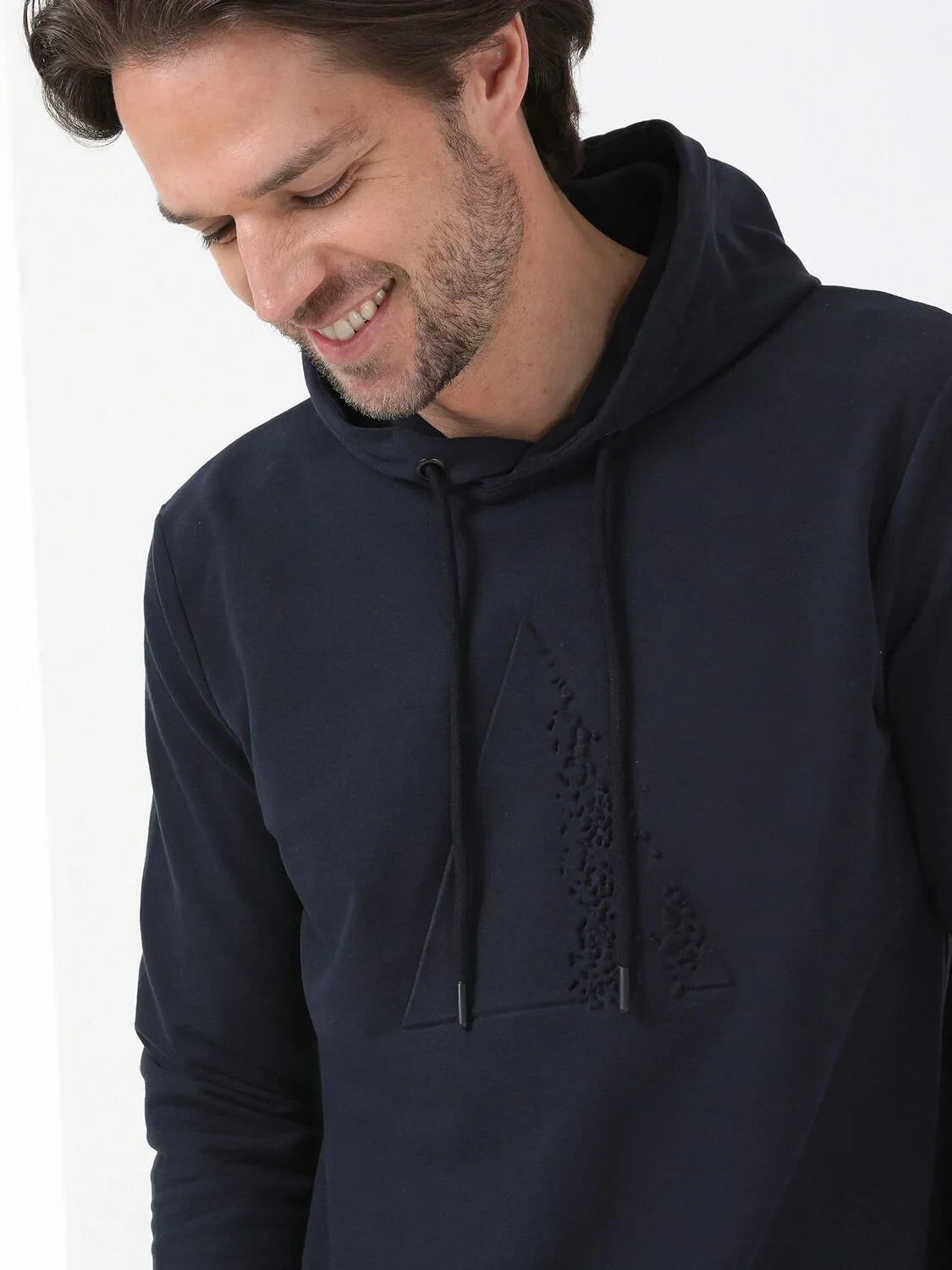 Lacivert Kapüşonlu Baskılı Sweatshırt - 4