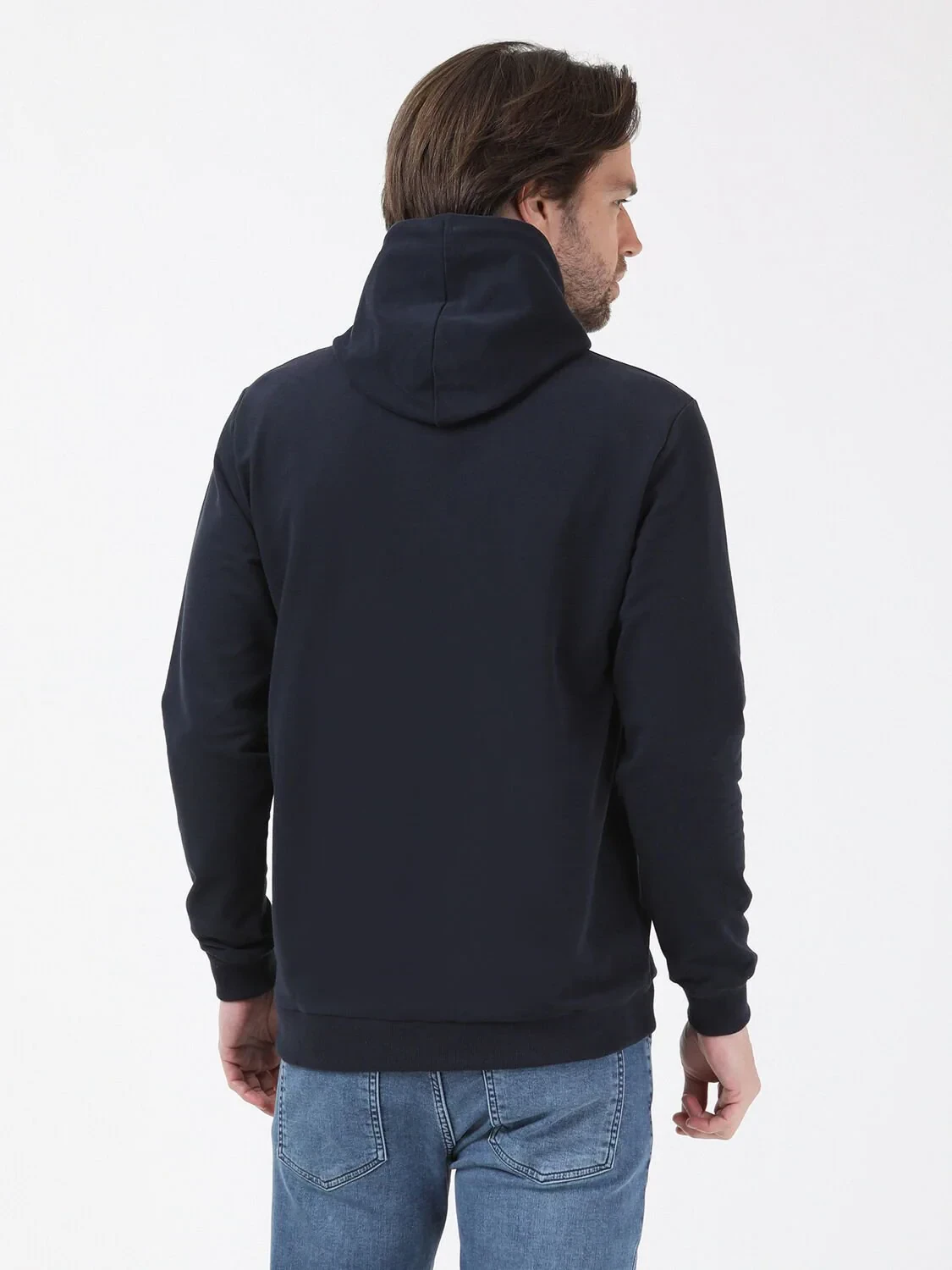 Lacivert Kapüşonlu Baskılı Sweatshırt - 5